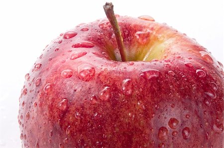 dew drops on green stem - Red wet apple with big droplet, macro shot Stock Photo - Budget Royalty-Free & Subscription, Code: 400-04346385