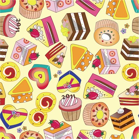 eating cartoon muffins - seamless cake pattern Foto de stock - Super Valor sin royalties y Suscripción, Código: 400-04346485