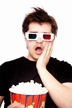 Funny men in stereo glasses with popcorn. Studio shot. Stock Photo - Budget Royalty-Free & Subscription, Code: 400-04346609