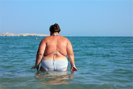 plus size woman swimsuit - overweight woman bath in sea - rear view Stock Photo - Budget Royalty-Free & Subscription, Code: 400-04346809