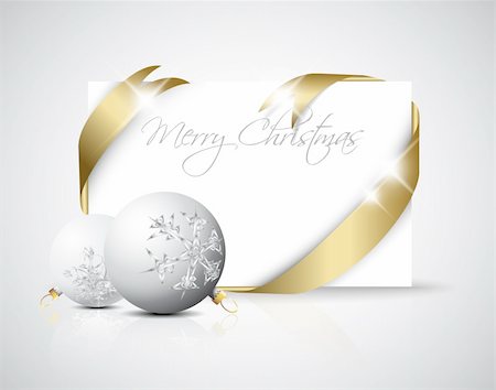 Christmas card - golden ribbon around blank paper with christmas decorations Stock Photo - Budget Royalty-Free & Subscription, Code: 400-04347505