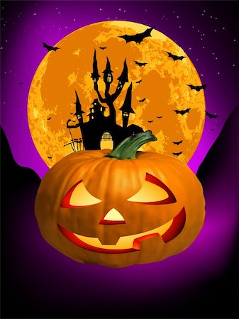 Vector Haunted House on a Graveyard hill at night with full moon. EPS 8 vector file included Stock Photo - Budget Royalty-Free & Subscription, Code: 400-04347542