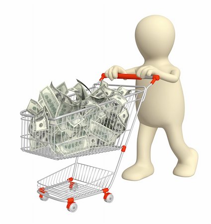 simsearch:673-02138635,k - Puppet with shopping cart and dollars. Isolated over white Photographie de stock - Aubaine LD & Abonnement, Code: 400-04347651