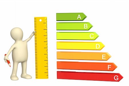 environmental business illustration - 3d puppet with ruler and energy efficiency rating Photographie de stock - Aubaine LD & Abonnement, Code: 400-04347669