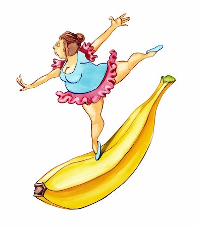 plump girls - illustration of overweight woman dancing on big banana Foto de stock - Super Valor sin royalties y Suscripción, Código: 400-04347818