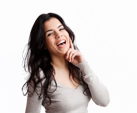 simsearch:400-06065810,k - Portrait of a beautiful young woman laughing, isolated over white background Foto de stock - Super Valor sin royalties y Suscripción, Código: 400-04347999