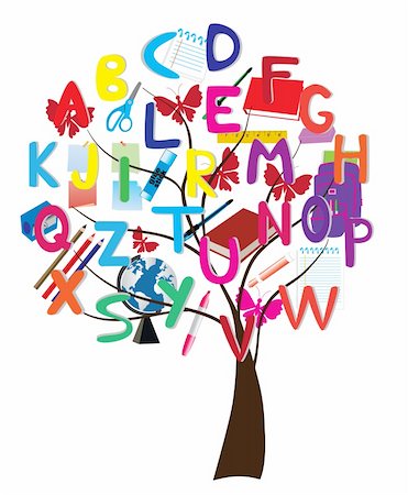 spell book - vector illustration of alphabet tree with school supplies Stock Photo - Budget Royalty-Free & Subscription, Code: 400-04348061