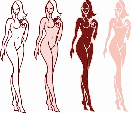 drawing silhouettes of models - beautiful nude woman silhouettes vector sketch emblems Stock Photo - Budget Royalty-Free & Subscription, Code: 400-04348070