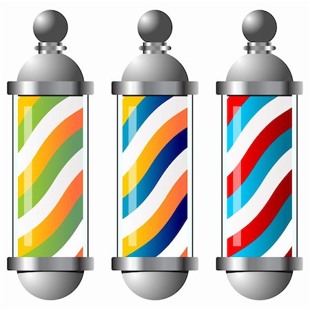 simsearch:400-08955424,k - Different vintage barber pole over white background Stock Photo - Budget Royalty-Free & Subscription, Code: 400-04348224