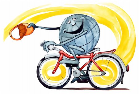 riding a bike funny pic - illustration of Earth riding on bicycle Stock Photo - Budget Royalty-Free & Subscription, Code: 400-04348231