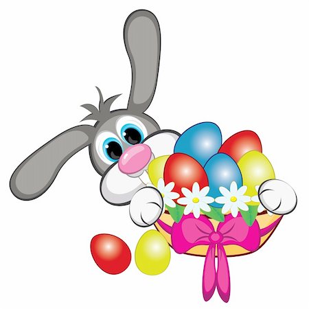 Bunny With Easter Eggs And Basket. Illustration on white Stock Photo - Budget Royalty-Free & Subscription, Code: 400-04348406