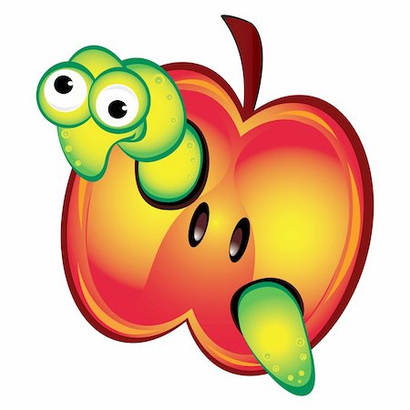 Cartoon illustration of a worm peeking out of an apple Stock Photo - Budget Royalty-Free & Subscription, Code: 400-04348403