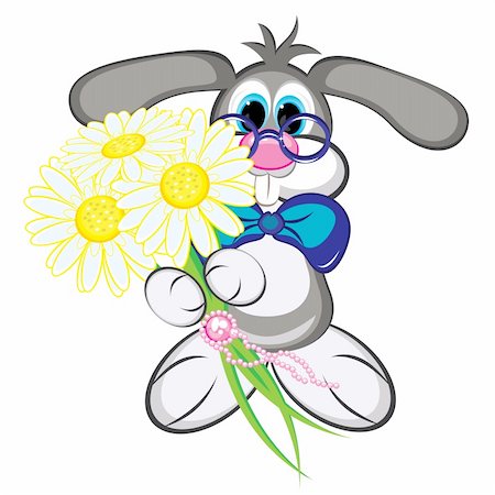 Cute clever bunny with flowers on white background Stock Photo - Budget Royalty-Free & Subscription, Code: 400-04348422