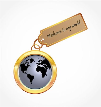simsearch:400-06698166,k - gold button with world map and welcome tag Stock Photo - Budget Royalty-Free & Subscription, Code: 400-04348537