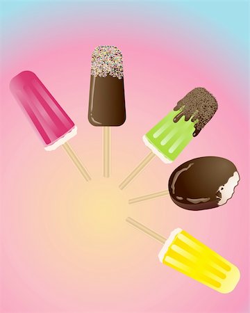 raspberry ice lolly - an illustration of a variety of ice lollipops on a colorful background Stock Photo - Budget Royalty-Free & Subscription, Code: 400-04348789