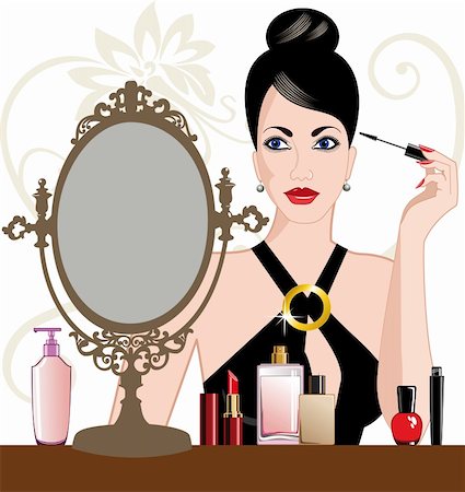 Beautiful woman on the mirror with eye self makeup, applying makeup. Stock Photo - Budget Royalty-Free & Subscription, Code: 400-04349143