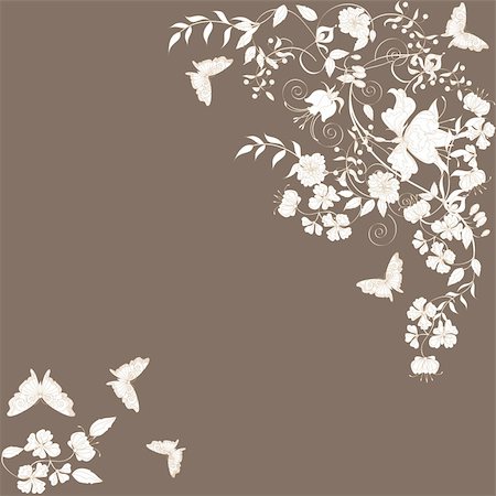 simsearch:400-04406888,k - Decorative brown floral background with flowers and butterflies. Photographie de stock - Aubaine LD & Abonnement, Code: 400-04349154