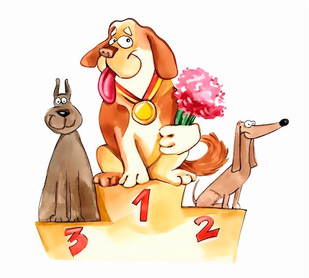 placing podium - humorous illustration of dogs on exhibition podium Stock Photo - Budget Royalty-Free & Subscription, Code: 400-04349329
