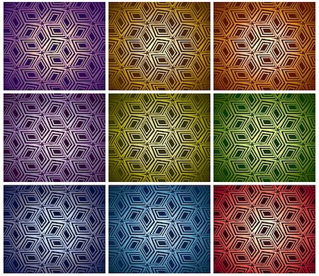 simsearch:400-04390786,k - Set of different color halftones geometric patterns. 3d boxes repeat backgrounds collection. Fotografie stock - Microstock e Abbonamento, Codice: 400-04349363