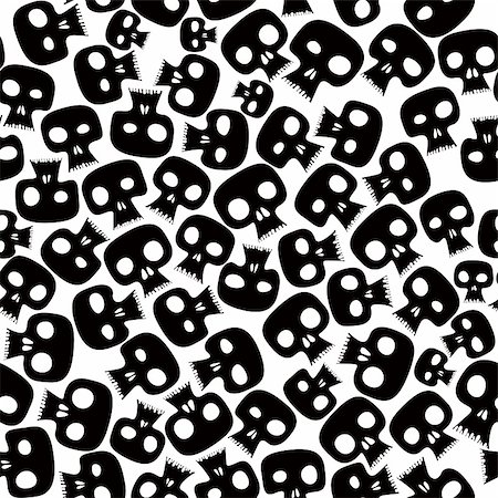 Black skulls seamless pattern. Many skulls, graphic stylized black silhouettes. Black and white. Vector background. Stock Photo - Budget Royalty-Free & Subscription, Code: 400-04349418