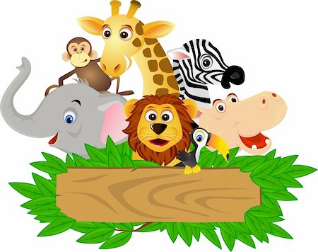 simsearch:400-04393574,k - vector illustration of animal cartoon and blank sign Stock Photo - Budget Royalty-Free & Subscription, Code: 400-04349412