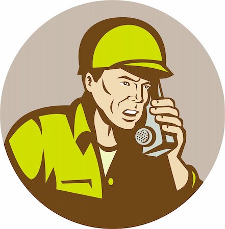 simsearch:400-08919969,k - illustration of a World War two american Soldier talking on radio set inside a circle. Foto de stock - Super Valor sin royalties y Suscripción, Código: 400-04349658