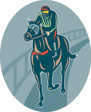 illustration of a Horse and jockey racing  on race track done in retro style. Stock Photo - Budget Royalty-Free & Subscription, Code: 400-04349686