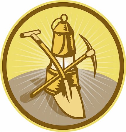 spade shovel vintage - illustration of a Mining or miner's lamp with shovel and pick axe Photographie de stock - Aubaine LD & Abonnement, Code: 400-04349700