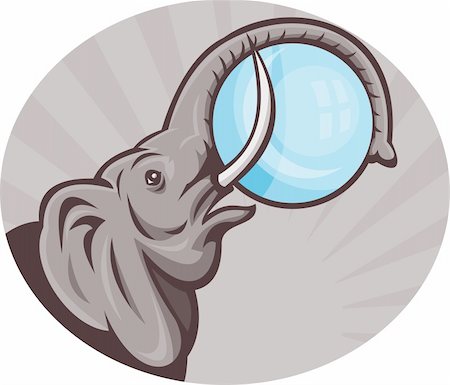 illustration of an african elephant with sphere ball done in retro woodcut style set inside oval Stock Photo - Budget Royalty-Free & Subscription, Code: 400-04349772