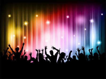 party couple silhouette - Silhouette of a party crowd on a colourful lights background Stock Photo - Budget Royalty-Free & Subscription, Code: 400-04349804