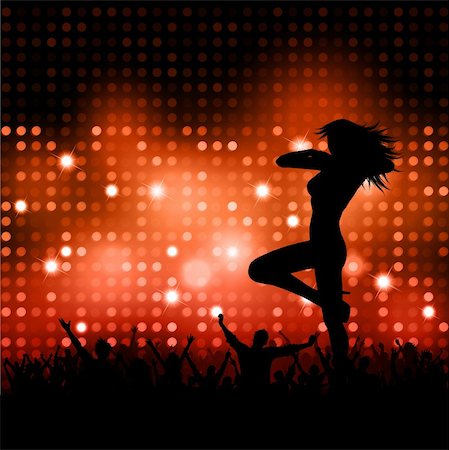 party couple silhouette - Silhouette of a party crowd with a sexy female dancer Stock Photo - Budget Royalty-Free & Subscription, Code: 400-04349806