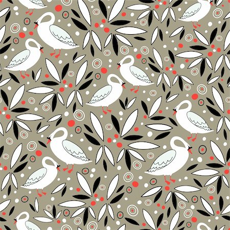 simsearch:400-04910406,k - seamless pattern from the graphics of leaves and white swans on a brown background Foto de stock - Super Valor sin royalties y Suscripción, Código: 400-04349941