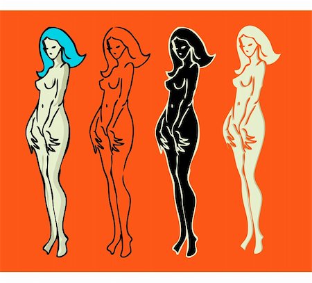 simsearch:400-05370510,k - 4 emblems variations of beautiful nude woman silhouette Foto de stock - Super Valor sin royalties y Suscripción, Código: 400-04340158