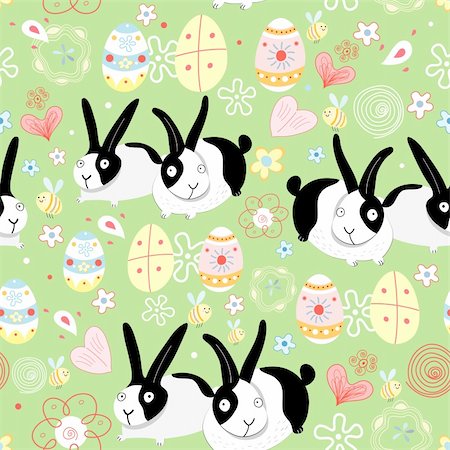 simsearch:400-04910406,k - seamless pattern with Easter bunnies and eggs on a green background Foto de stock - Super Valor sin royalties y Suscripción, Código: 400-04340203