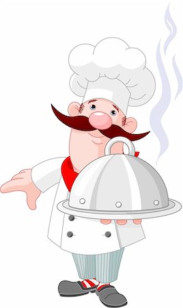 fat men in uniform - Illustration of chef cook and plate Foto de stock - Super Valor sin royalties y Suscripción, Código: 400-04340224