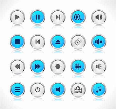 Shiny color buttons with media icons Stock Photo - Budget Royalty-Free & Subscription, Code: 400-04340250