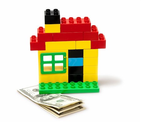 plastic blocks - house and money isolated on white Stock Photo - Budget Royalty-Free & Subscription, Code: 400-04340300