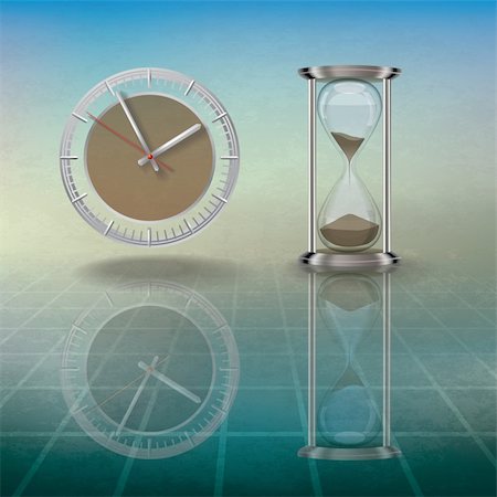simsearch:622-06548847,k - abstract grunge illustration with hourglass and clock on blue Stock Photo - Budget Royalty-Free & Subscription, Code: 400-04340355