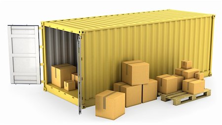 simsearch:400-07832326,k - Yellow opened container with a lot of carton boxes, isolated on white background Stockbilder - Microstock & Abonnement, Bildnummer: 400-04340396