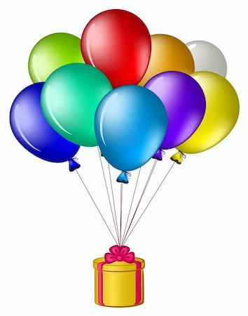 Balloons all colours of a rainbow fly with a gift box Stock Photo - Budget Royalty-Free & Subscription, Code: 400-04340575