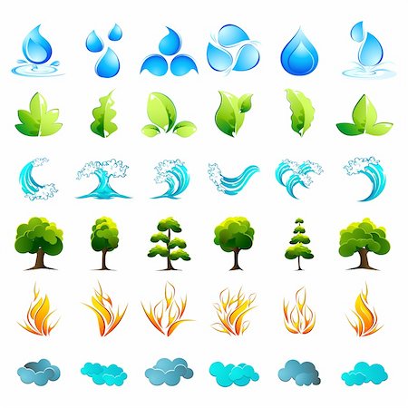 four elements - illustration of different element of nature on isolated background Stock Photo - Budget Royalty-Free & Subscription, Code: 400-04340718