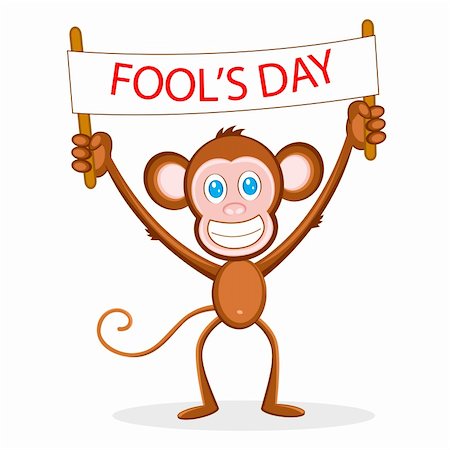 illustration of monkey holding fool's day banner Foto de stock - Super Valor sin royalties y Suscripción, Código: 400-04340739