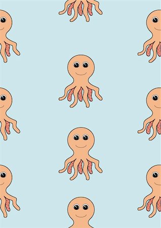 Repeated seamless cartoon octopus on a light blue background Stock Photo - Budget Royalty-Free & Subscription, Code: 400-04341241