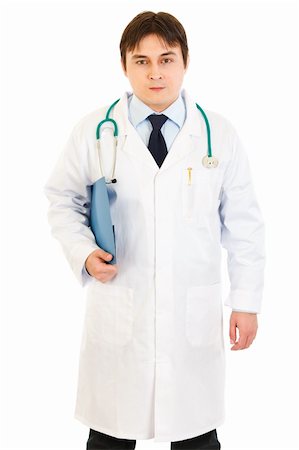 simsearch:400-07334526,k - Serious  doctor holding medical chart in hand  isolated on white Foto de stock - Super Valor sin royalties y Suscripción, Código: 400-04341338