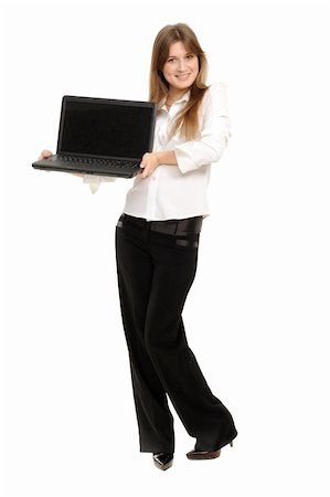 woman with a laptop, standing on a white background Stock Photo - Budget Royalty-Free & Subscription, Code: 400-04341397