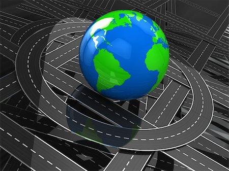 abstract 3d illustration of many roads around earth globe Stock Photo - Budget Royalty-Free & Subscription, Code: 400-04342023