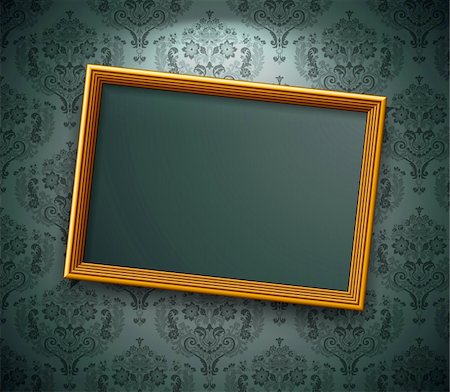 dark empty hall - Golden frame on the wall. Vintage background Stock Photo - Budget Royalty-Free & Subscription, Code: 400-04342456