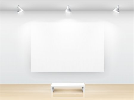 simsearch:400-07176660,k - Gallery Interior with empty frame on wall. Foto de stock - Super Valor sin royalties y Suscripción, Código: 400-04342460