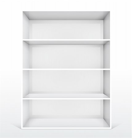 3d isolated Empty white bookshelf. Vector illustration Stock Photo - Budget Royalty-Free & Subscription, Code: 400-04342470