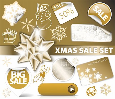 simsearch:400-04906513,k - Set of Christmas golden discount tickets, labels, stamps, stickers, corners, tags Photographie de stock - Aubaine LD & Abonnement, Code: 400-04342497
